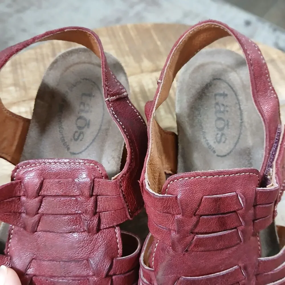 Taos Red Leather Woven Wedge Sandals Huarache Strappy Comfort Shoes EU 39 US 8 - Picture 14 of 16